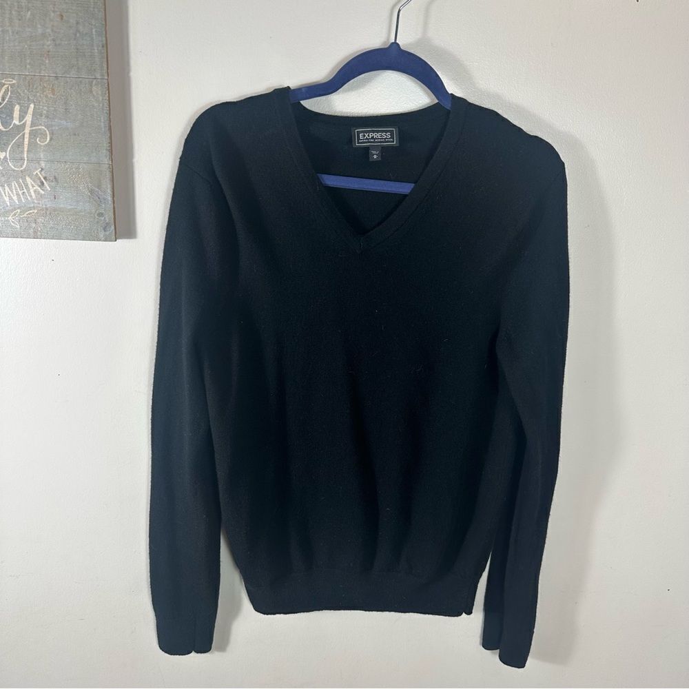 Express Black V-Neck Sweater Extra Fine Merino Wool